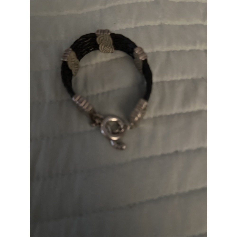 Brighton Interlok Multi Row Black Leather Cord Bracelet - 7.5" Length Silver